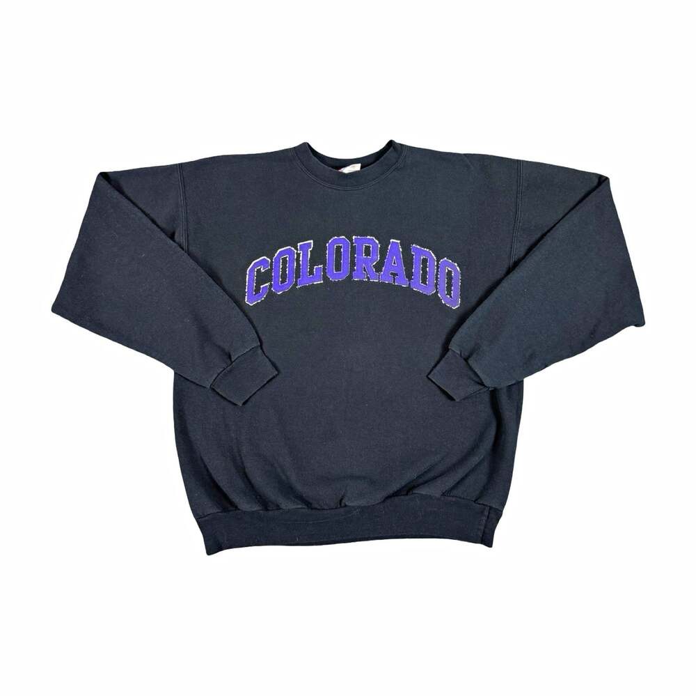 Vintage Faded Colorado Graphic Crewneck Pullover Sweatshirt Black Purple M